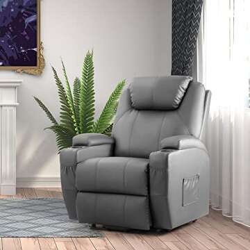 JUMMICO Power Lift Recliner Chair with Massage for Elderly PU Leather Modern Reclining Sofa Chair wi...