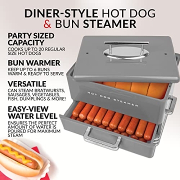 Nostalgia Diner-Style Steamer 24 Hot Dogs 12 Buns