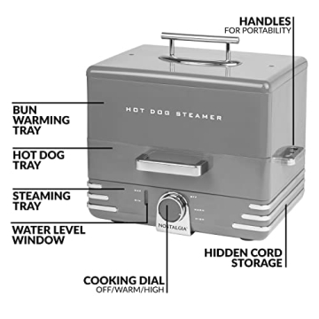 Nostalgia Diner-Style Steamer 24 Hot Dogs 12 Buns