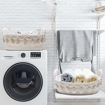 Baskets for Gifts Empty Macrame Cotton Rope Woven Baskets for Organizing Toilet Paper Baskets for Bathroom Decor Decorative Basket for Bedroom Nursery Livingroom Entryway,Set of 2,White