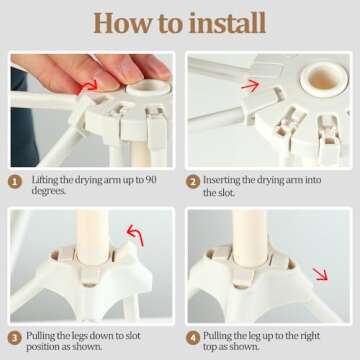 Ourokhome Collapsible Pasta Drying Rack, Plastic Foldable Homemade Fresh Spaghetti Stand Dryer Noodle Hanger for Kitchen with 10 Arms, Stable, Easy Storage, Quickly Set Up (White)