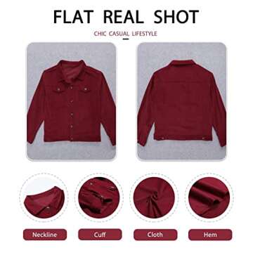 Womens Corduroy Shacket Button Down Shirts Casual Long Sleeve Shacket Boyfriend Blouses Tops, Claret Large