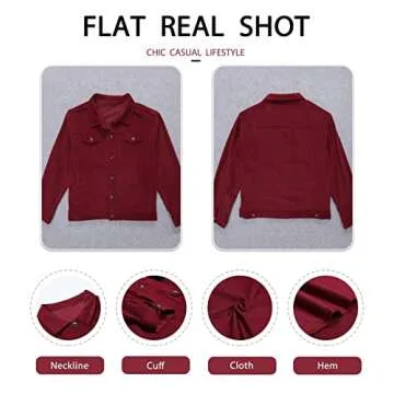 Womens Corduroy Shacket Button Down Shirts Casual Long Sleeve Shacket Boyfriend Blouses Tops, Claret Large