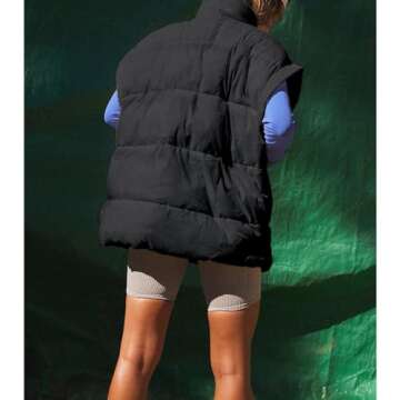 Ainangua Women's Puffer Vest Stand Collar Zipper Sleeveless Jackets Winter Lightweight Vests Warm Padded Jacket Coat(Black,M)