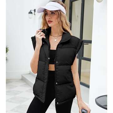 Ainangua Women's Puffer Vest Stand Collar Zipper Sleeveless Jackets Winter Lightweight Vests Warm Padded Jacket Coat(Black,M)