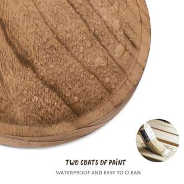 Round Decorative Tray Wood Bathroom Counter Organizer Farmhouse Kitchen Decor Wooden Riser for Soap Dish, Perfume, Candle, Sponge, 9" - Brown