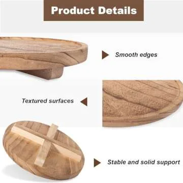 Round Decorative Tray Wood Bathroom Counter Organizer Farmhouse Kitchen Decor Wooden Riser for Soap Dish, Perfume, Candle, Sponge, 9" - Brown