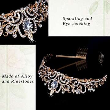 Gold Tiaras Crown, KICOSY Crystal Tiaras and Crowns for Women Princess Tiara for Women the Crown for...