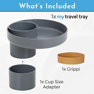 Travel Tray Round, USA Made Easily Convert Your existing Cup Holder to a Tray and Cup Holder for use in a Car Seat, Booster, Stroller, Golf Cart and Anywhere You Have a Cup Holder! Gray