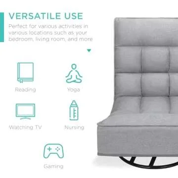 Best Choice Products Reclining Folding Floor Gaming Chair for Home, Office, Lounging, Reading w/ 360-Degree Swivel, 4 Adjustable Positions, Tufted Cushions - Gray