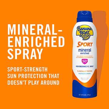 Banana Boat Sport 100% Mineral Sunscreen Spray SPF 50, 9.5oz | Banana Boat Mineral Sunscreen, Oxybenzone Free Sunscreen, Sport Sunscreen, Spray On Sunscreen, Water Resistant Sunscreen SPF 50, 9.5oz