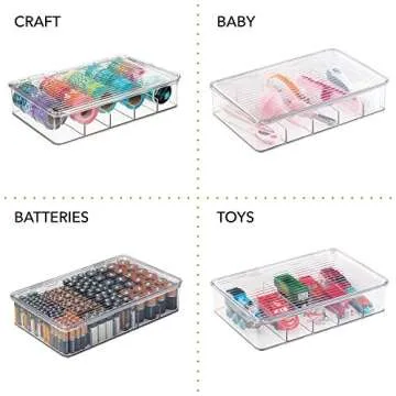 mDesign Plastic Stackable Divided Battery Storage Organizer Box Bin with Hinged Lid for AA, AAA, C, 9 Volt Sizes - Storage for Kitchens, Home Offices, Utility Rooms - 5 Compartments, 2 Pack - Clear