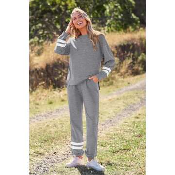 PRETTYGARDEN Women's Tie Dye Two Piece Pajamas Set Casual Long Sleeve Sweatshirt with Long Pants Loungewear (Striped Grey,Medium)