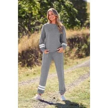 PRETTYGARDEN Women's Tie Dye Two Piece Pajamas Set Casual Long Sleeve Sweatshirt with Long Pants Loungewear (Striped Grey,Medium)