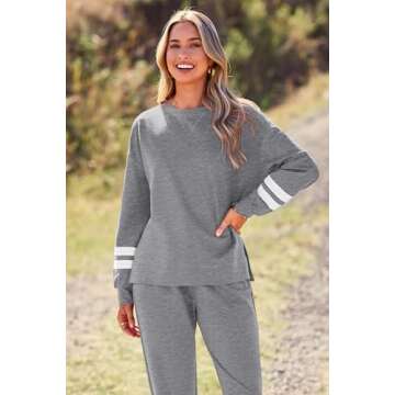 PRETTYGARDEN Women's Tie Dye Two Piece Pajamas Set Casual Long Sleeve Sweatshirt with Long Pants Loungewear (Striped Grey,Medium)