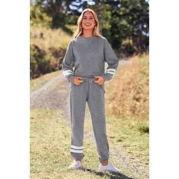 PRETTYGARDEN Women's Tie Dye Two Piece Pajamas Set Casual Long Sleeve Sweatshirt with Long Pants Loungewear (Striped Grey,Medium)