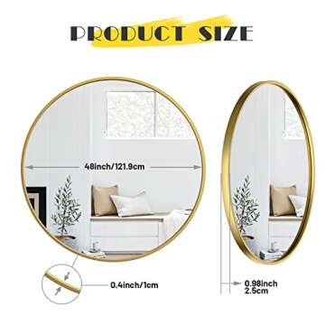 48 Inch Round Wall Mirror with Elegant Gold Frame
