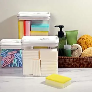 Felli Flip Tite Storage Container 4" RECTANGULAR Airtight Lid Seal Lock Top Stackable, Kitchen Counter Pantry Organizer Acrylic Canister Jar for Lasagna Pasta Spaghetti Granola Coffee Bean (1.9qt)