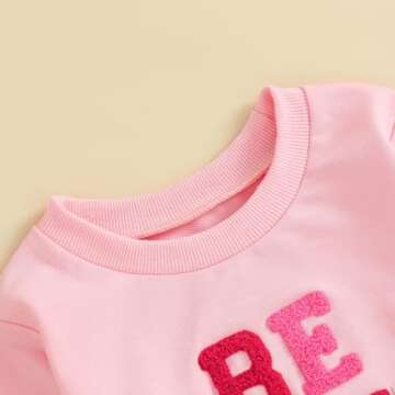 Kayotuas Toddler Girl Valentines Shirt Fuzzy Embroidered Letters Heart Sweatshirt Long Sleeve Crewneck Pullover Sweater Tops (Be Mine&Heart Pink, 0-6 Months)