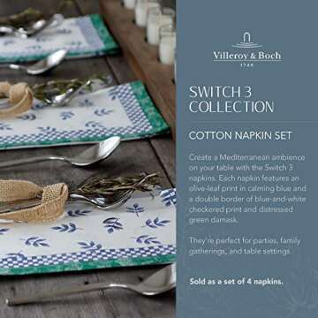 Villeroy and Boch Switch 3 Oversized Fabric Napkins, 21 Inches by 21 Inches, Set of 4