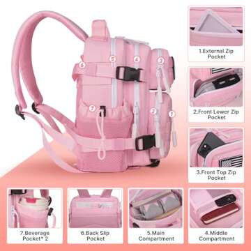 Boomistry 15L Mini Tactical Backpack Small Tactical Backpack for Women, Military Backpack for Gym, Hiking, Daily (Pink-15L)