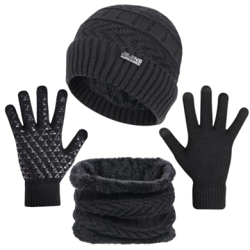 3-Piece Winter Beanie Hat, Scarf & Touch Screen Gloves Set for Unisex