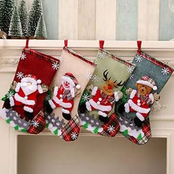 NLGG Set of 4 Personalized Christmas Stockings - 12" Size