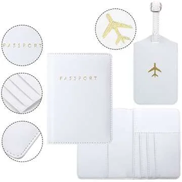 2 Pieces unisex Passport Covers and 2 Pieces Luggage Tags, Passport Holder Travel Suitcase Tag (White, Gray)
