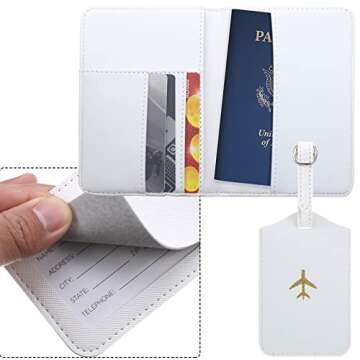 2 Pieces unisex Passport Covers and 2 Pieces Luggage Tags, Passport Holder Travel Suitcase Tag (White, Gray)
