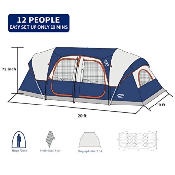 Spacious CAMPROS CP 12-Person Tent for Family Camping
