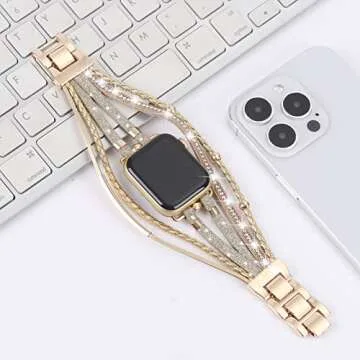 WONMILLE Posh Leather Bands for Apple Watch Women