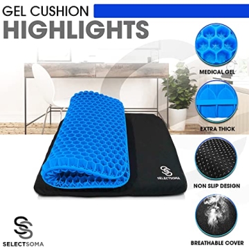 SelectSoma Gel Seat Cushion for Back, Sciatica & Tailbone Pain