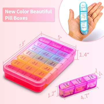 ASprink Pill Organizer 3 Times a Day - Weekly/Daily Pill Box 7 Day Medicine Organizer, Large Pill Case Pill Box 3 Times a Day, Travel Pill Organizer, to Hold Vitamins, Medicine