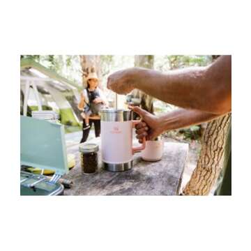 Stanley French Press 48oz with Double Vacuum Insulation, Stainless Steel Wide Mouth Coffee Press, Large Capacity, Ergonomic Handle, Dishwasher Safe, Limestone