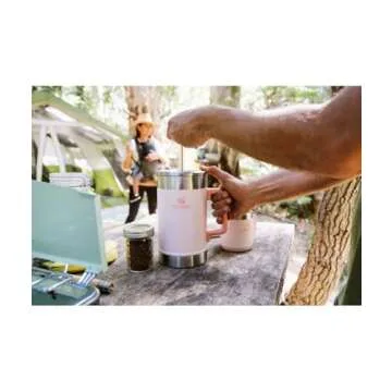 Stanley French Press 48oz with Double Vacuum Insulation, Stainless Steel Wide Mouth Coffee Press, Large Capacity, Ergonomic Handle, Dishwasher Safe, Limestone