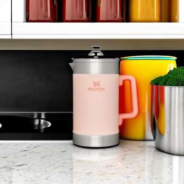 Stanley French Press 48oz with Double Vacuum Insulation, Stainless Steel Wide Mouth Coffee Press, Large Capacity, Ergonomic Handle, Dishwasher Safe, Limestone