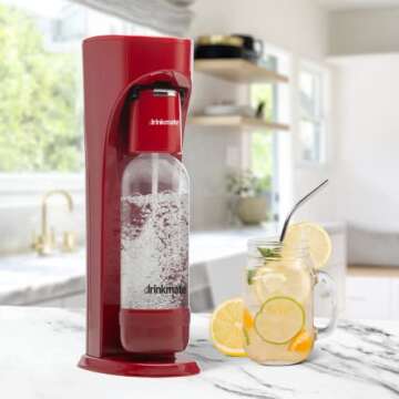 Drinkmate OmniFizz Sparkling Water and Soda Maker, Carbonates Any Drink Without Diluting It, CO2 Cylinder Not Included (Royal Red)