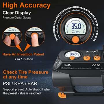 TowerTop Air Compressor,12V DC Portable Tire Inflator Pump,Auto Shut Off Feature, Digital LCD Displa...