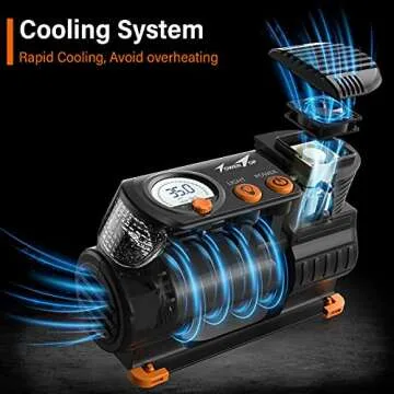 TowerTop Air Compressor,12V DC Portable Tire Inflator Pump,Auto Shut Off Feature, Digital LCD Display, Emergency LED Flashlight, for Car Truck Motorcycle Bicycle Tires (black)