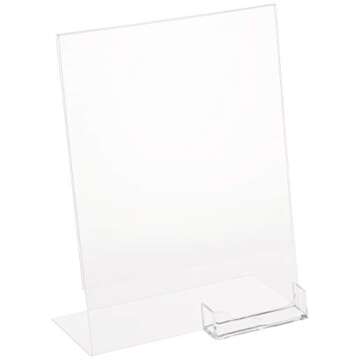 Dazzling Displays Clear Slanted Sign Holder Picture Frame 8.5 x 11 with Attached Business Card Holde...