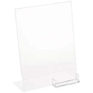 Dazzling Displays Clear Slanted Sign Holder Picture Frame 8.5 x 11 with Attached Business Card Holde...