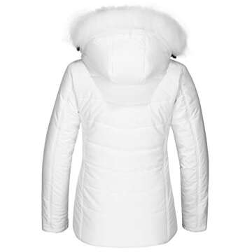 Skieer Women's Winter Coat Thicken Padded Waterproof Snow Ski Jacket(White,Large)