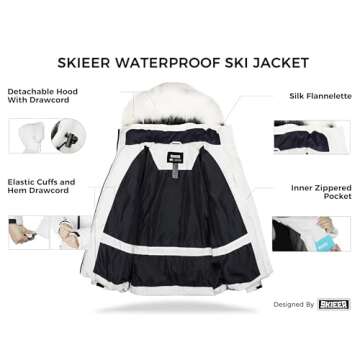 Skieer Women's Winter Coat Thicken Padded Waterproof Snow Ski Jacket(White,Large)