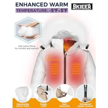 Skieer Women's Winter Coat Thicken Padded Waterproof Snow Ski Jacket(White,Large)