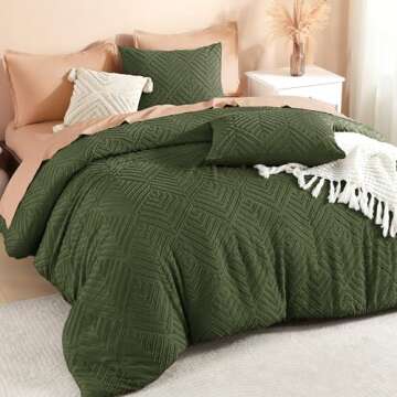 Litanika Olive Green King Size Comforter Set - Tufted Boho Farmhouse Style Bedding