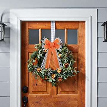 Fall Wreath Bow, Thanksgiving Wreath Bow Orange Burlap Black White Buffalo Plaid Gift Bow Tree Topper for Fall Thanksgiving Halloween Christmas Front Door Wreath Home Indoor Outdoor Decorations