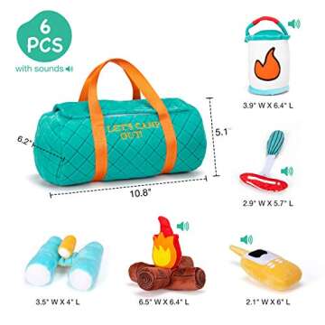 TCBunny 6 Piece Set of Plush Soft Stuffed Camp Out Playset, Imaginative Play, Camping Toy with Sounds, Toddler for Ages 3+