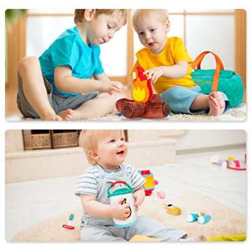 TCBunny 6 Piece Set of Plush Soft Stuffed Camp Out Playset, Imaginative Play, Camping Toy with Sounds, Toddler for Ages 3+