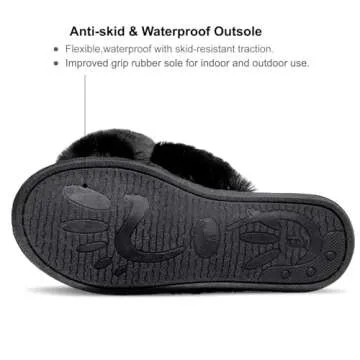 JIASUQI Womens Furry Faux Fur Slippers Cozy Memory Foam House Slippers Soft Flat Slide Sandals Indoor Outdoor Slippers Black 10-11