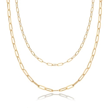 14K Gold Plated Layered Paperclip Necklace for Women